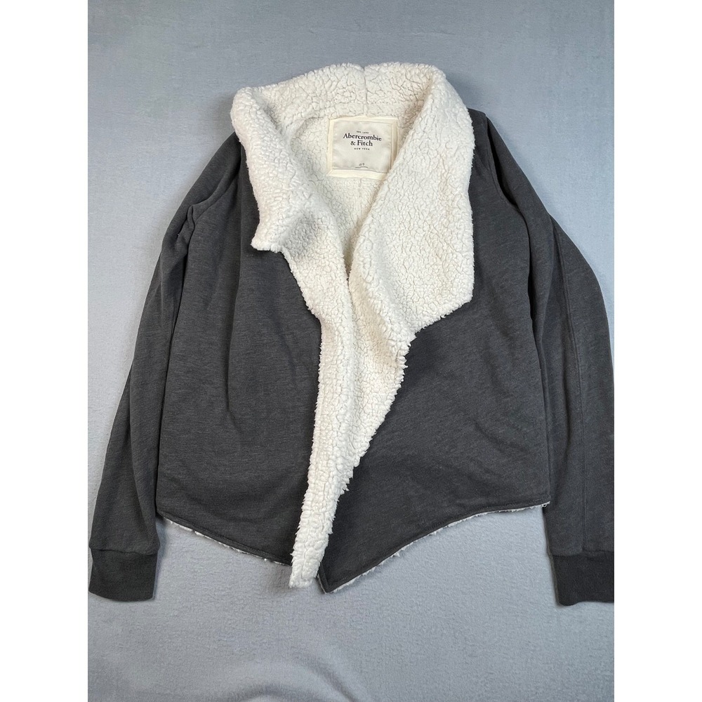 Abercrombie Fitch Gray Sherpa Lined Drape Cardigan Sweater small Bella Swan y2k